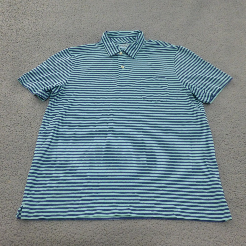 Vineyard Vines Performance Polo Shirt Mens XL Blue Striped Short Sleeve Pima